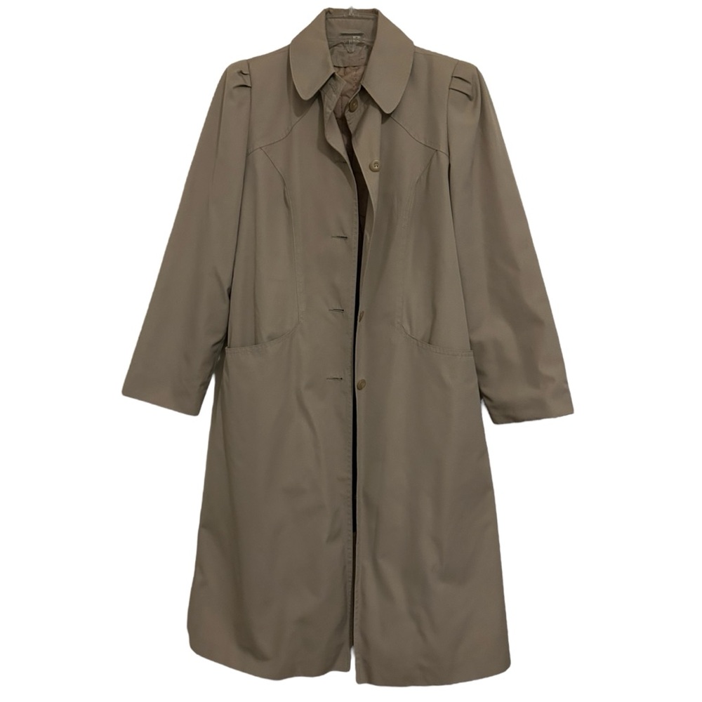 PORTRAIT Khaki Long Sleeve Puff Shoulder Button Front Trench Coat